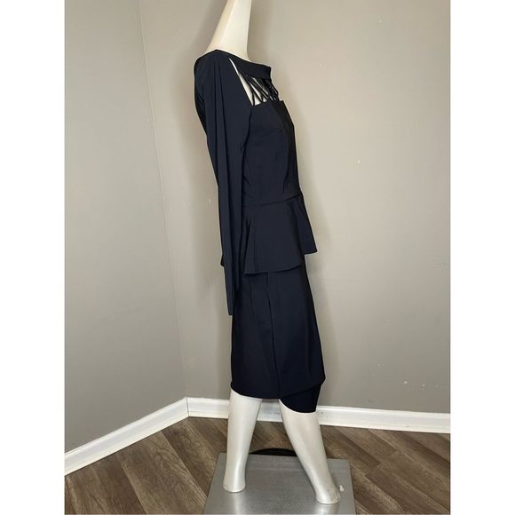 NWT Chiara Boni La Petite Robe Lila Mixed-Media Peplum Midi-Dress $695 - Picture 7 of 10